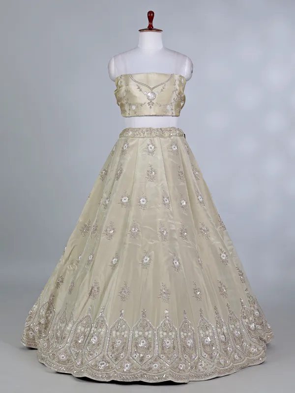 Beige silk cutdana and sequins bridal lehenga choli