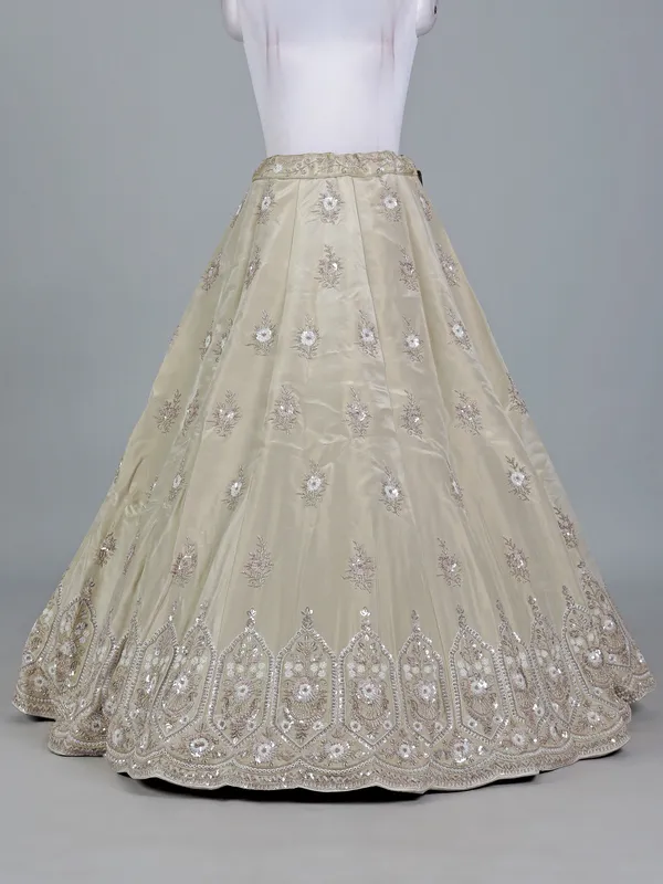 Beige silk cutdana and sequins bridal lehenga choli