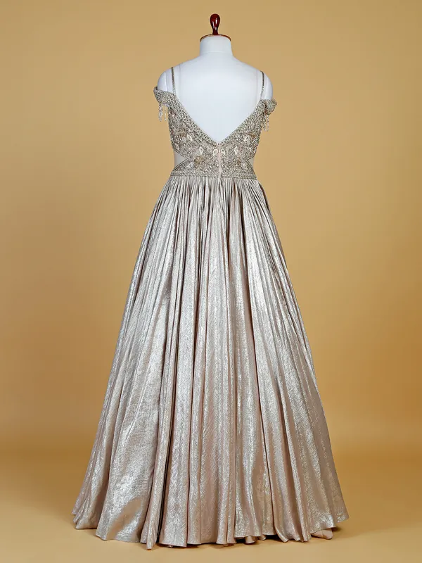 Beige silk designer gown