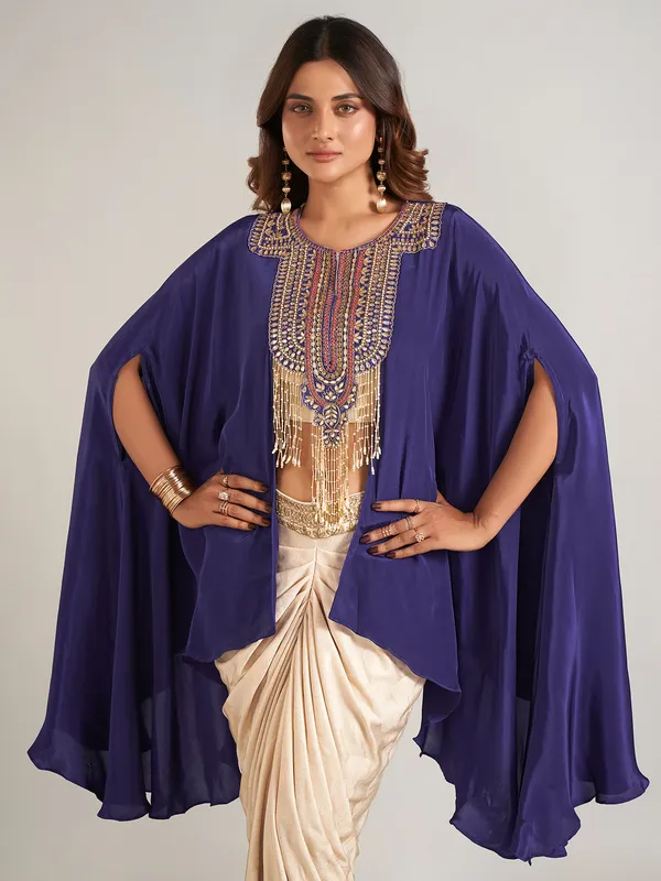 Beige silk designer indowestern suit