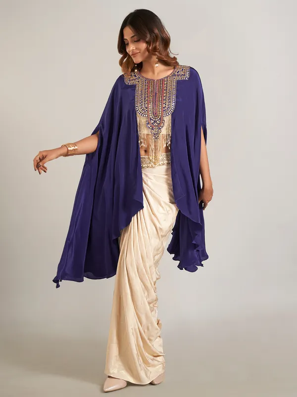 Beige silk designer indowestern suit