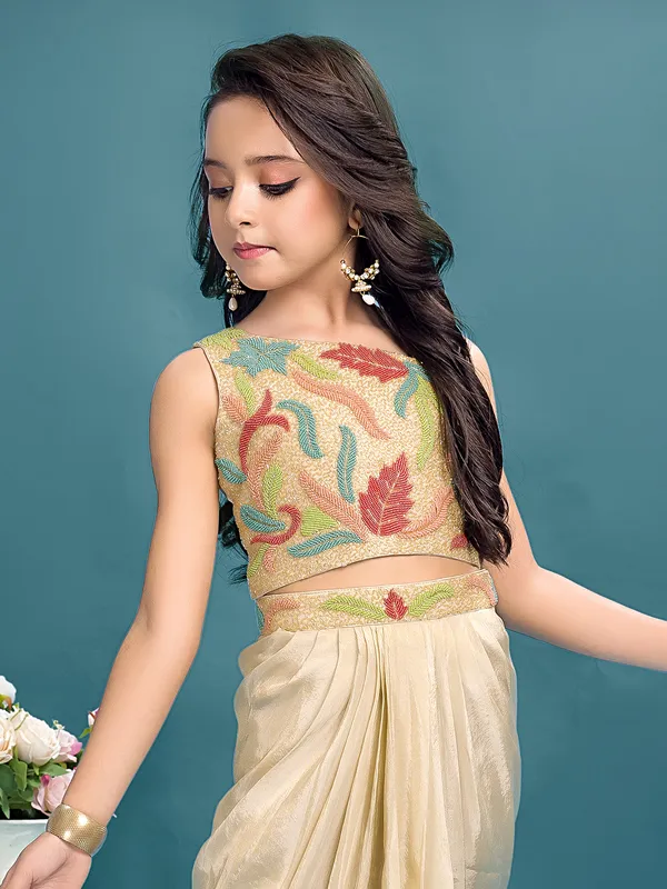Beige silk designer salwar suit with stylish bottoms