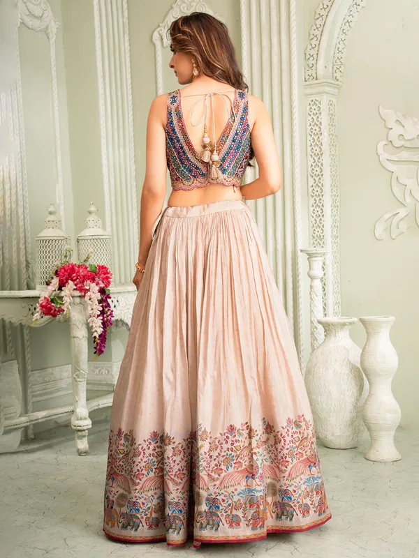 Beige silk embroidered lehenga choli