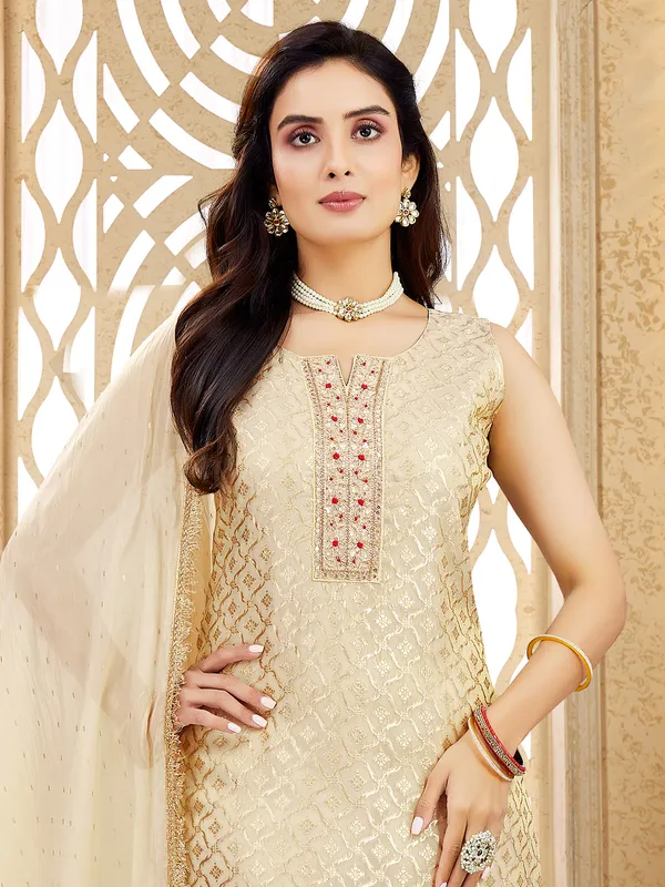 Beige silk festival wear salwar suit for women