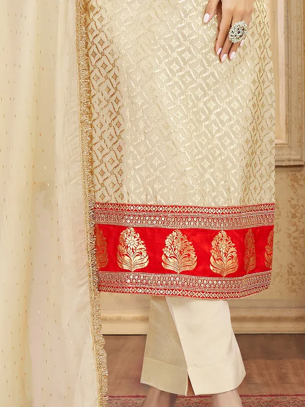 Beige silk festival wear salwar suit for women