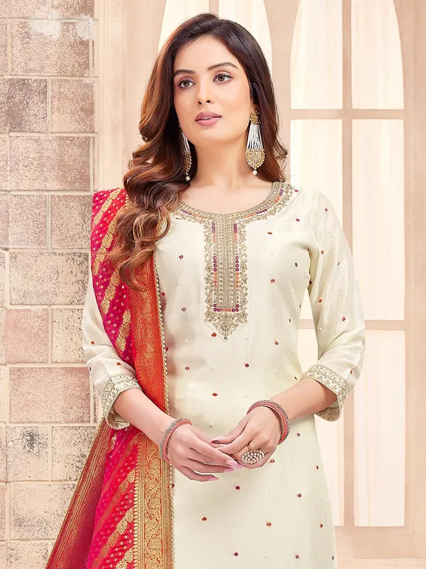Beige silk festive wear salwar suit