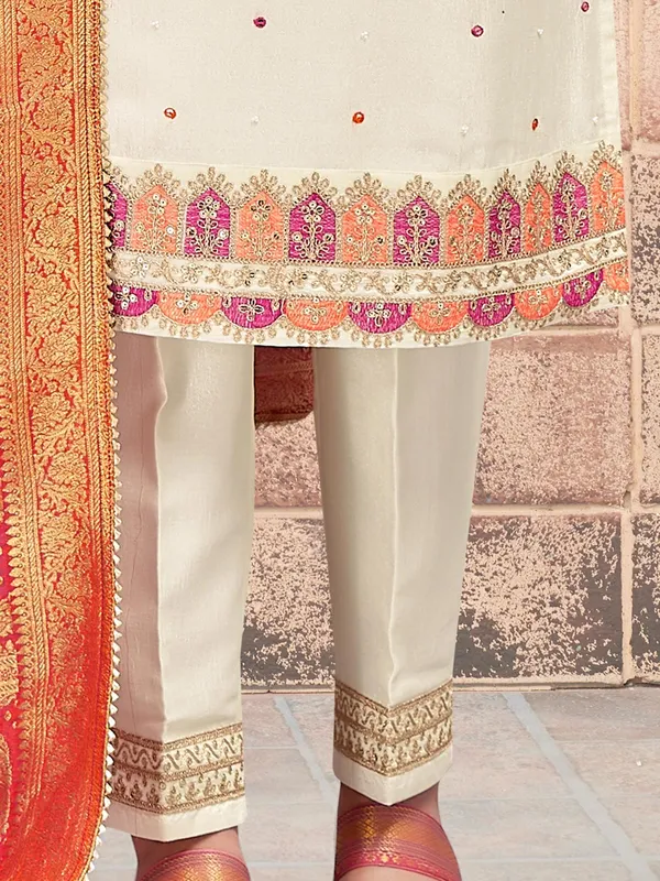 Beige silk festive wear salwar suit