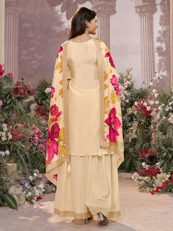 Beige silk festive wear salwar suit for women