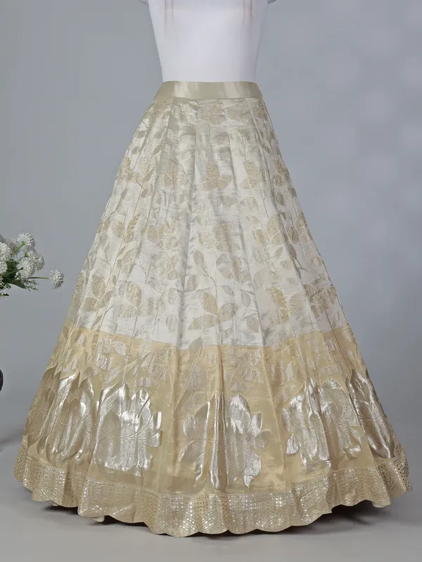 Beige silk keyhole neck lehenga choli with dupatta