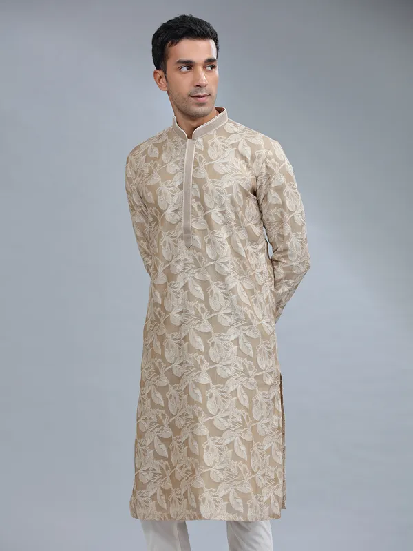 Beige silk kurta pajama for men