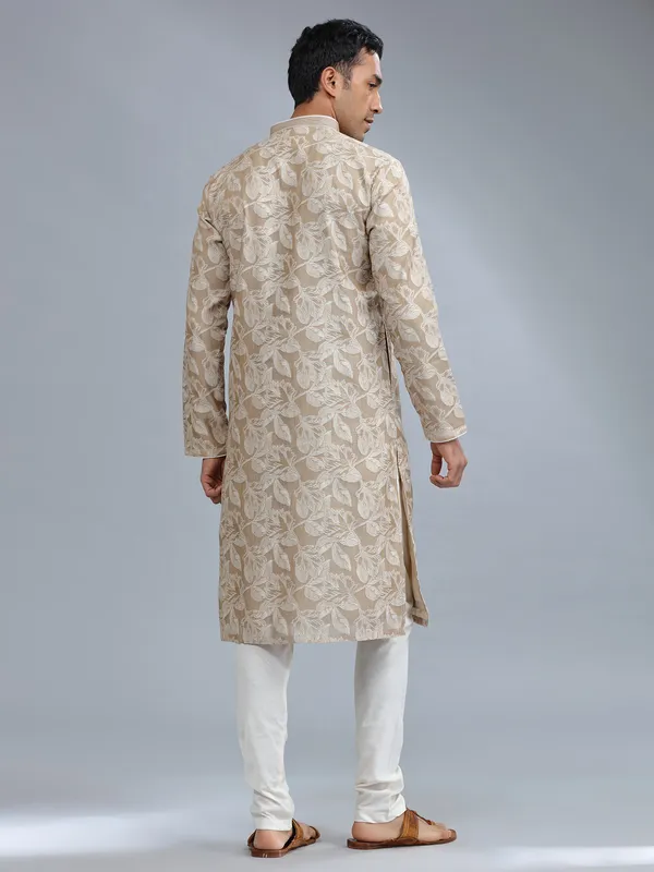 Beige silk kurta pajama for men