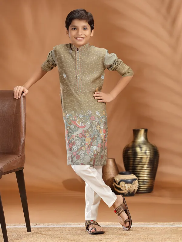 Beige silk kurta suit for festival wear