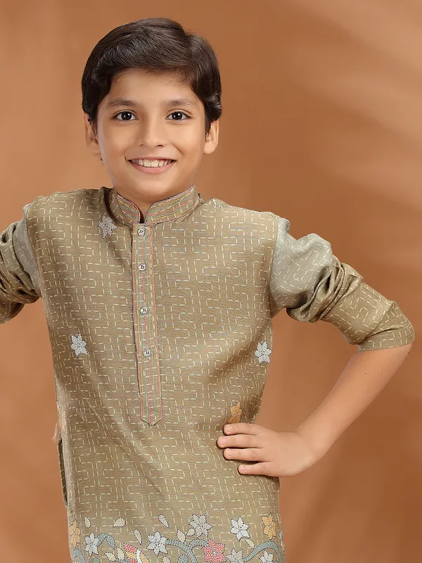 Beige silk kurta suit for festival wear