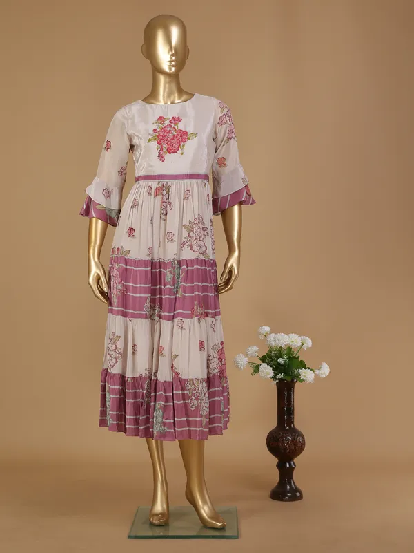 Beige silk kurti with embroidery