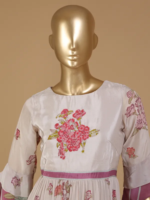 Beige silk kurti with embroidery