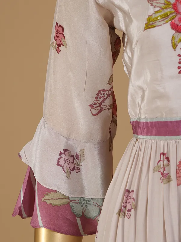 Beige silk kurti with embroidery