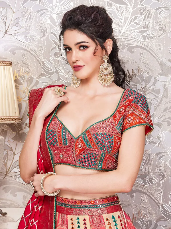Beige silk lehenga choli with dupatta