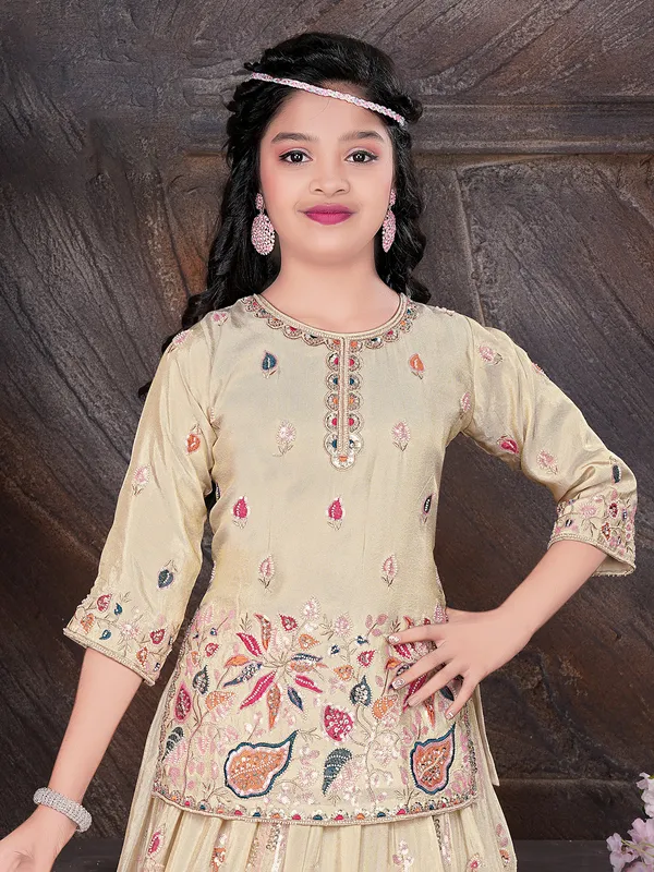 Beige silk lehenga choli with embroidery