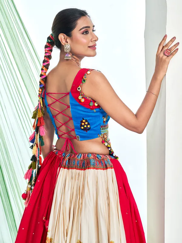 Beige silk navratri lehenga choli with print