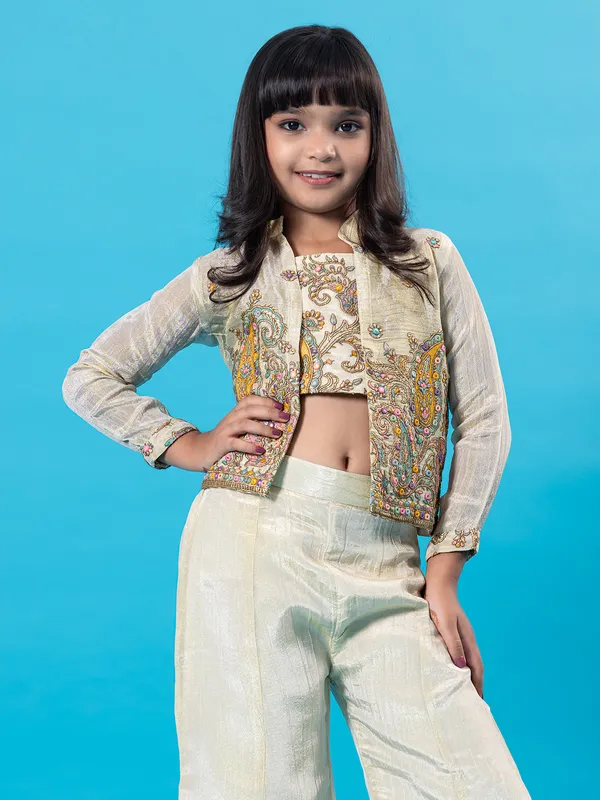 Beige silk palazzo suit for girls