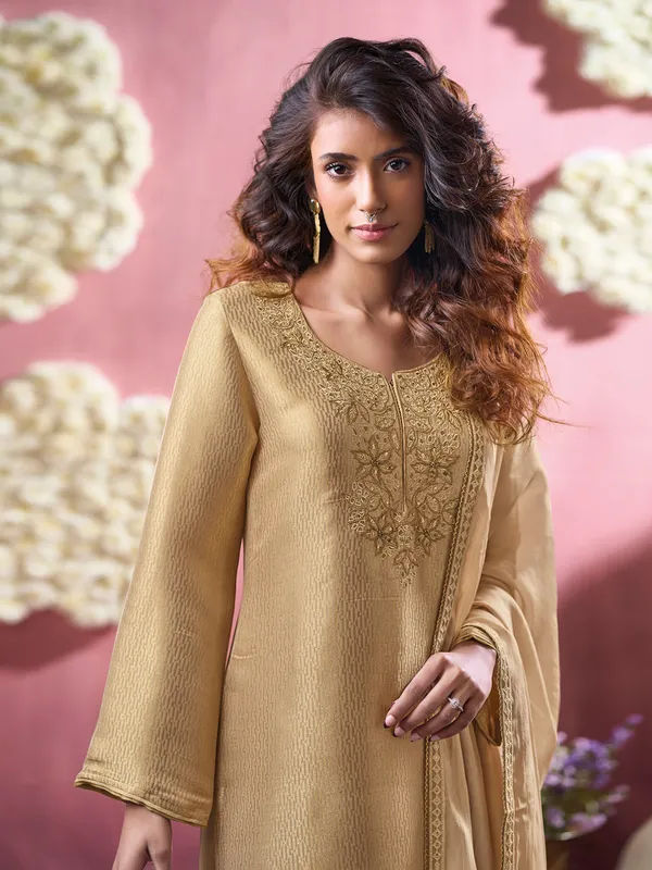 Beige silk palazzo suit with dupatta
