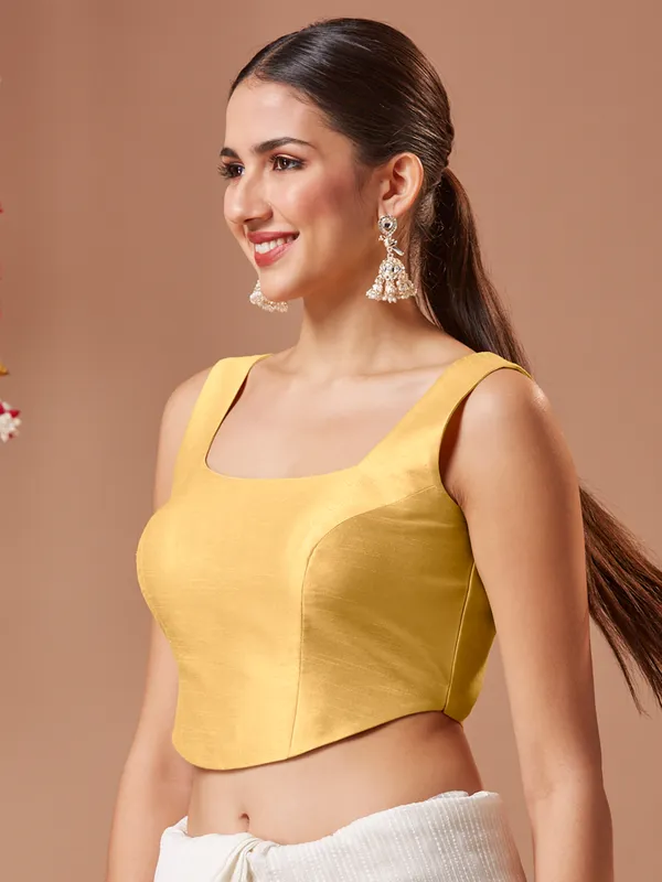 Beige silk plain ready made blouse