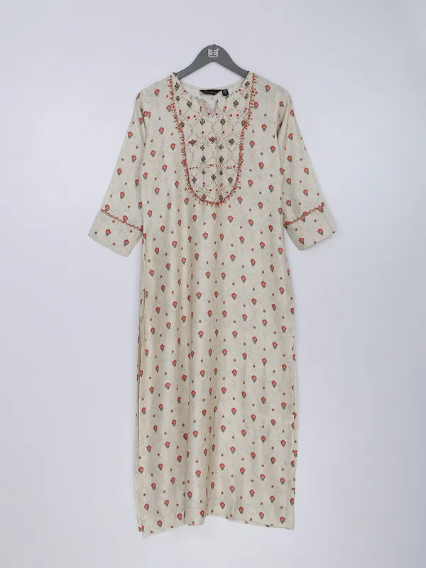 Beige silk printed casual kurti