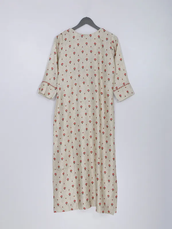 Beige silk printed casual kurti