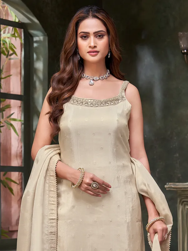 Beige silk salwar suit for wedding wear