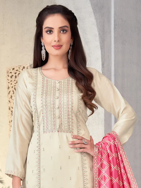 Beige silk salwar suit for women