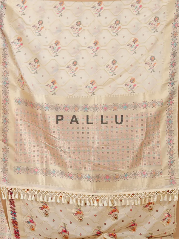 Beige silk saree attractive motifs