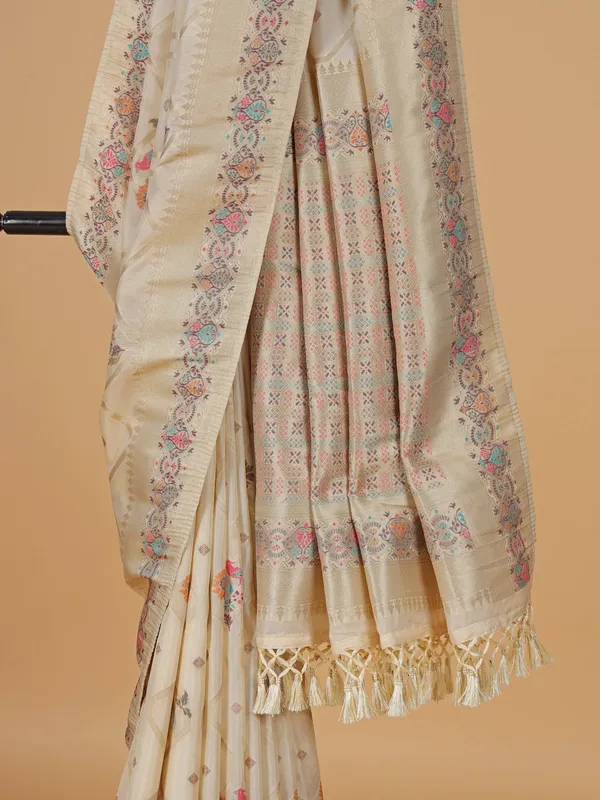 Beige silk saree attractive motifs