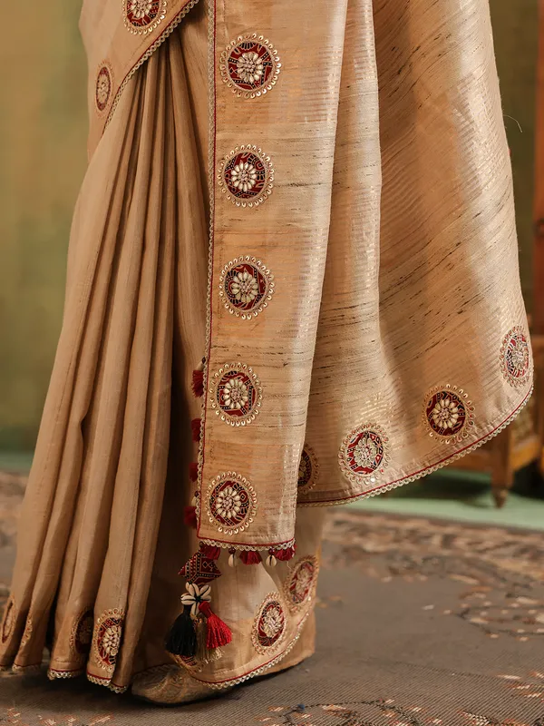 Beige silk saree for feativals