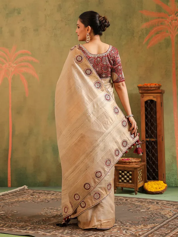 Beige silk saree for feativals