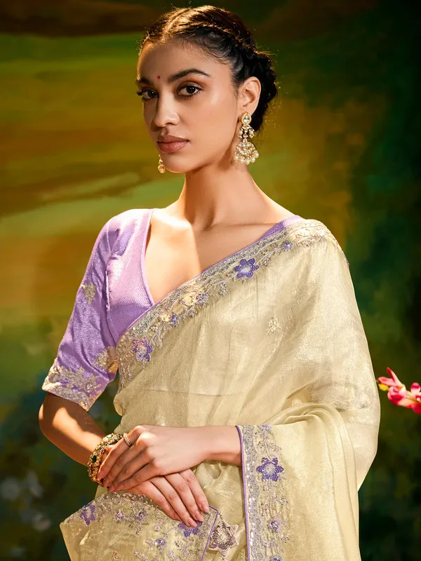 Beige silk saree for women wear