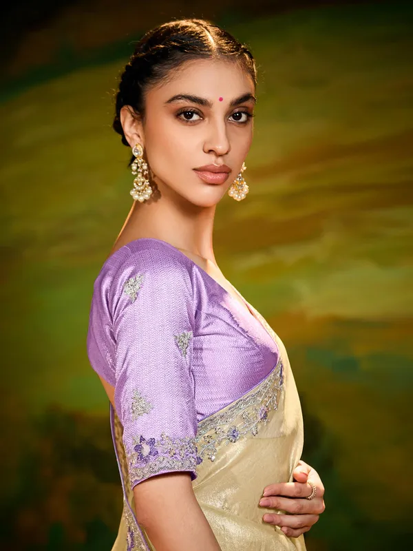 Beige silk saree for women wear