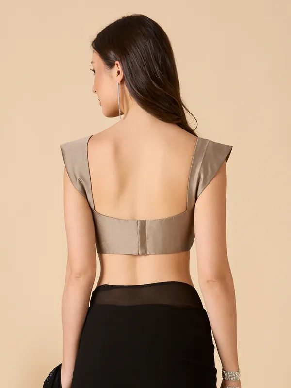Beige silk solid sweetheart neck ready made blouse