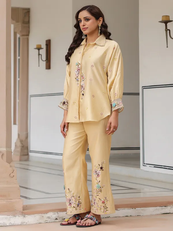 Beige silk tencel co-ord set for women