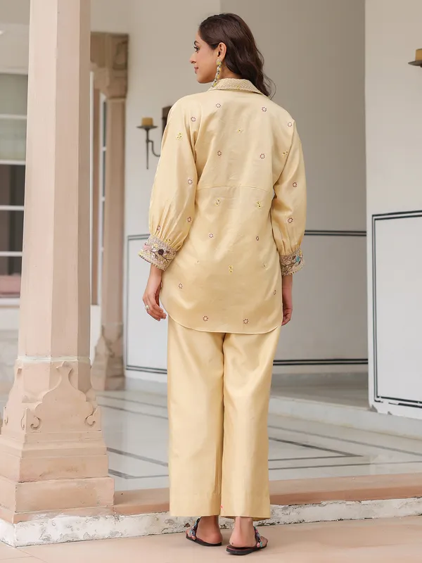 Beige silk tencel co-ord set for women