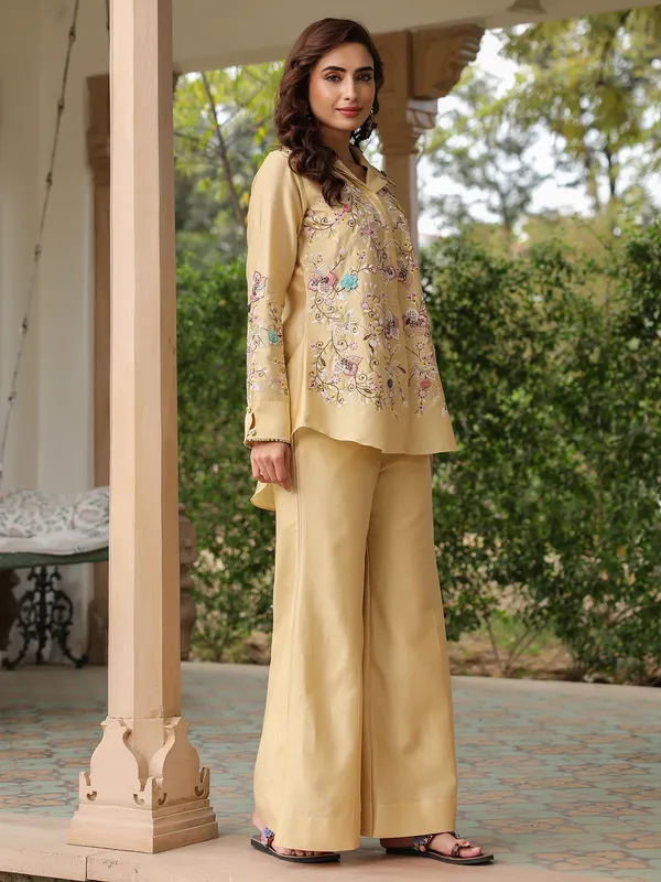 Beige silk tencel pakistani co-ord set
