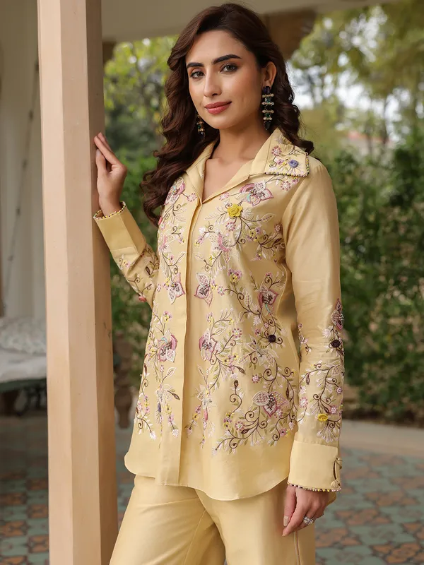 Beige silk tencel pakistani co-ord set