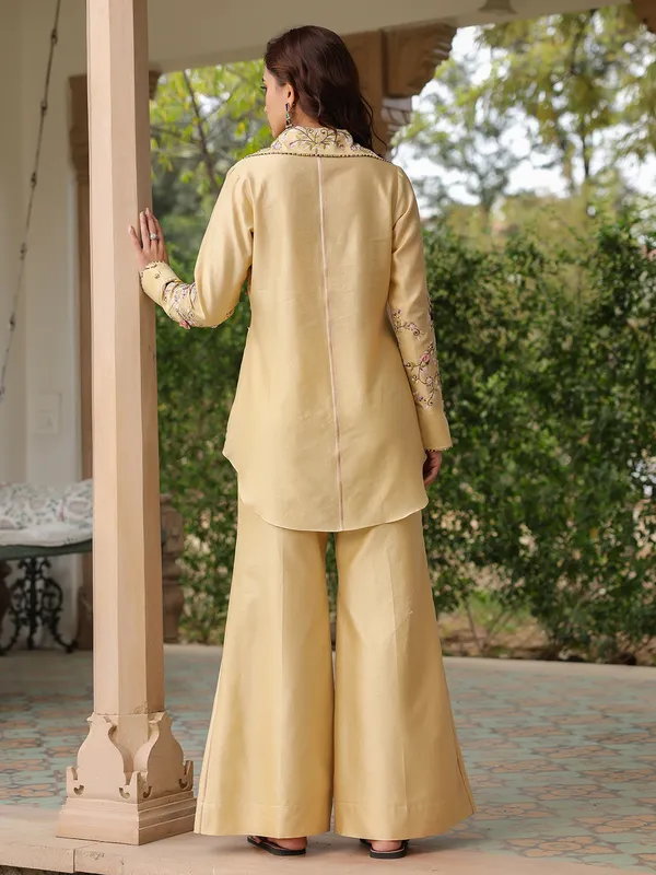 Beige silk tencel pakistani co-ord set