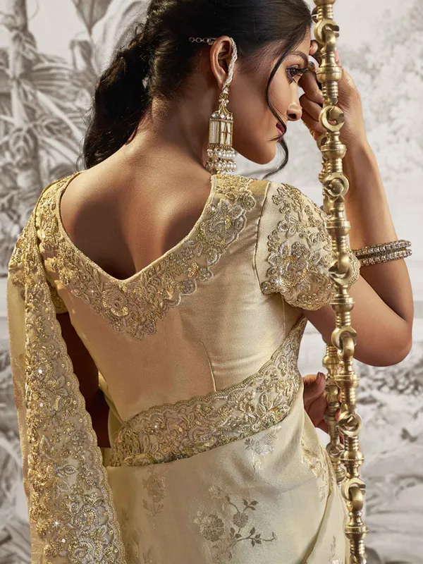 Beige silk wedding and festive wear saree for women