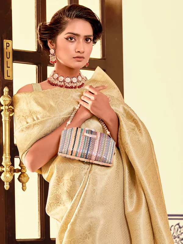 Beige silk wedding saree