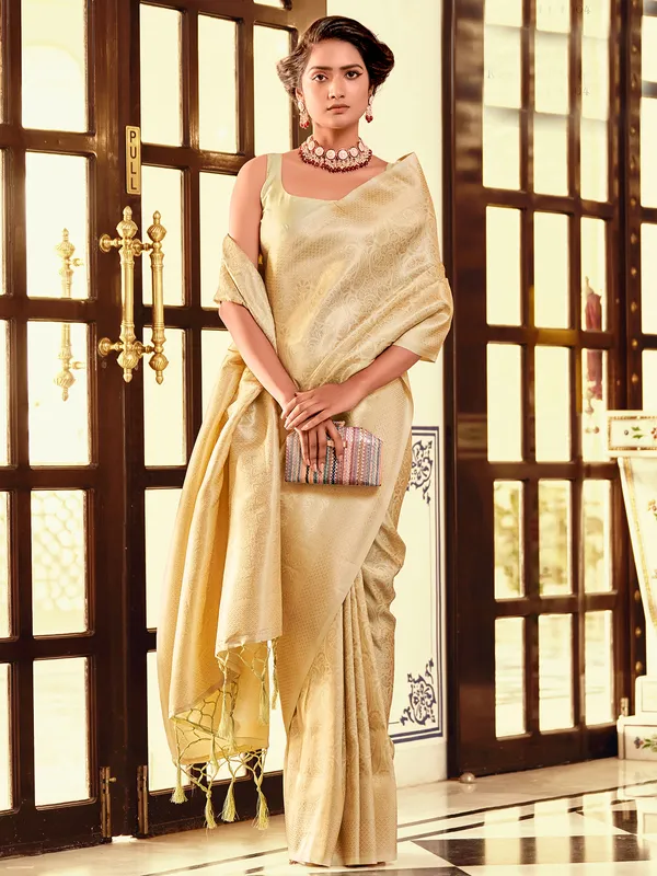 Beige silk wedding saree