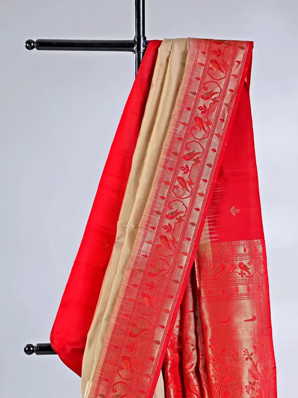 Beige silk wedding saree with traditional zari design