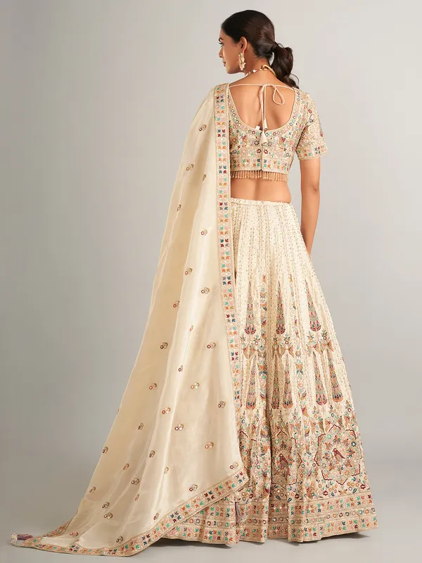 beige silk wedding wear lehenga choli for women