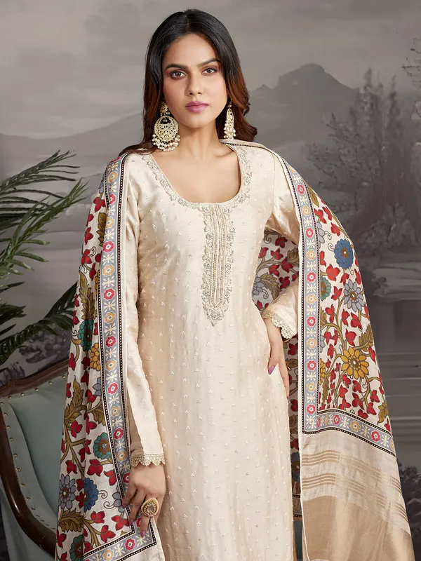Beige silk wedding wear salwar suit