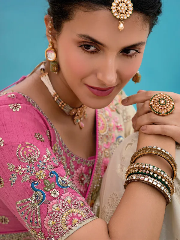 Beige silk wedding wear saree