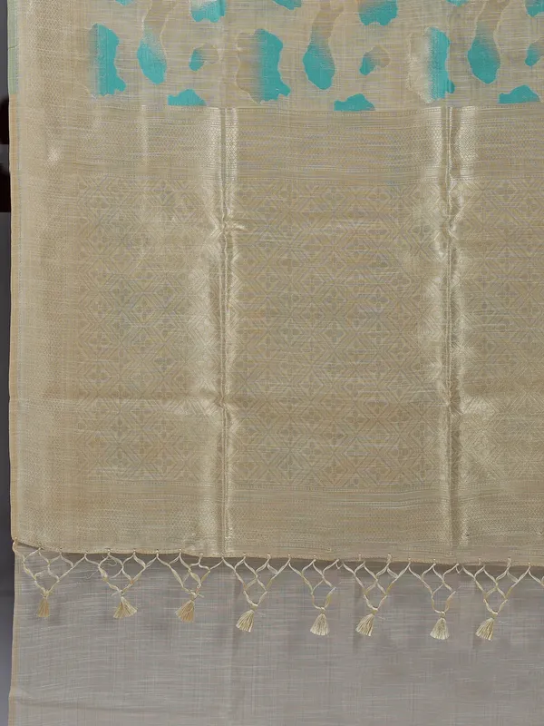 Beige sky blue zari woven cotton saree for women